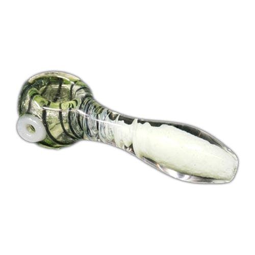 Himalayan Creation Alternatives Green & White Handmade Glass Hand Pipe w/ Swirl Accents