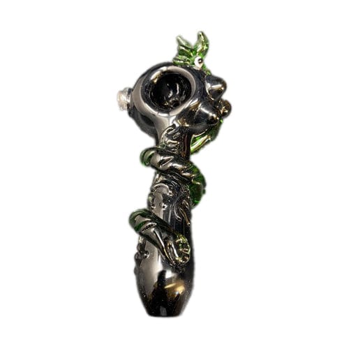 Himalayan Creation Alternatives Metallic Handmade Glass Hand Pipe w/ Snake Accents