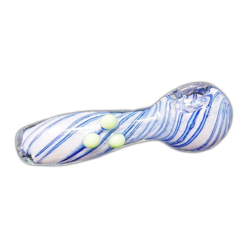Himalayan Creation Alternatives Blue & White Handmade Glass Hand Pipe w/ Swirl & Marble Accents