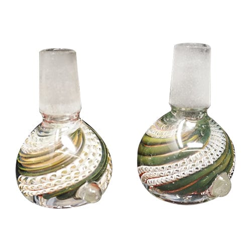 Himalayan Creation Alternatives Handmade 14mm Glass Bowl Piece w/ Green & White Accents