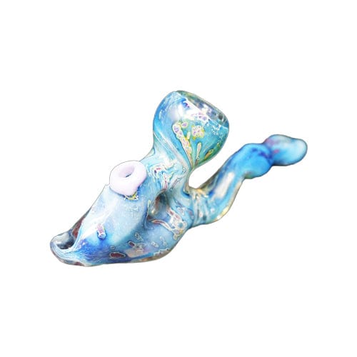Himalayan Creation Alternatives Heady Light Blue Handmade Glass Hand Pipe w/ Marbled Pattern