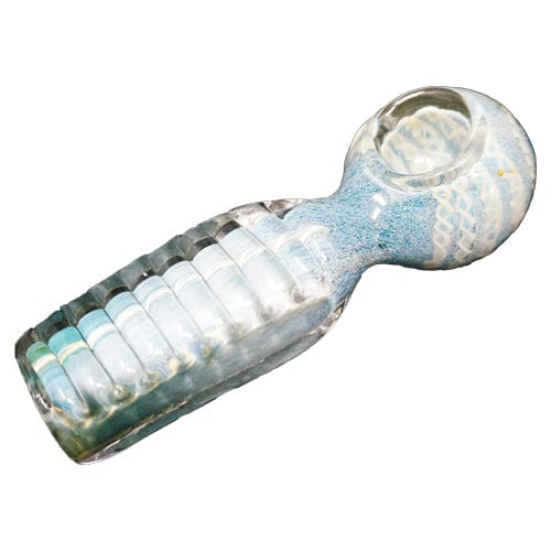 Himalayan Creation Alternatives White & Blue Handmade Glass Hand Pipe w/ Unique Accents