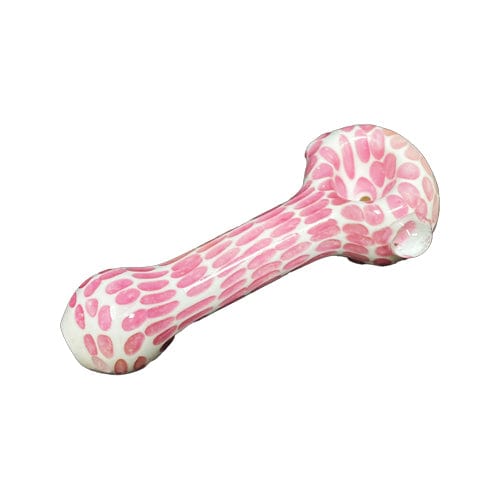 Himalayan Creation Alternatives White Handmade Glass Hand Pipe w/ Pink Spotted Accents