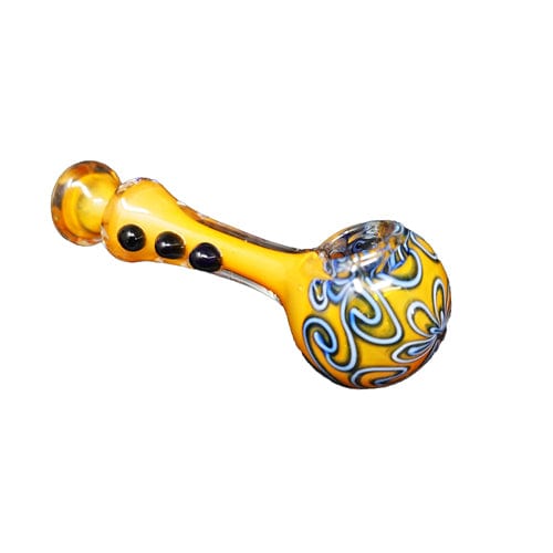 Himalayan Creation Alternatives Yellow Handmade Glass Hand Pipe w/ Blue Threaded Accents