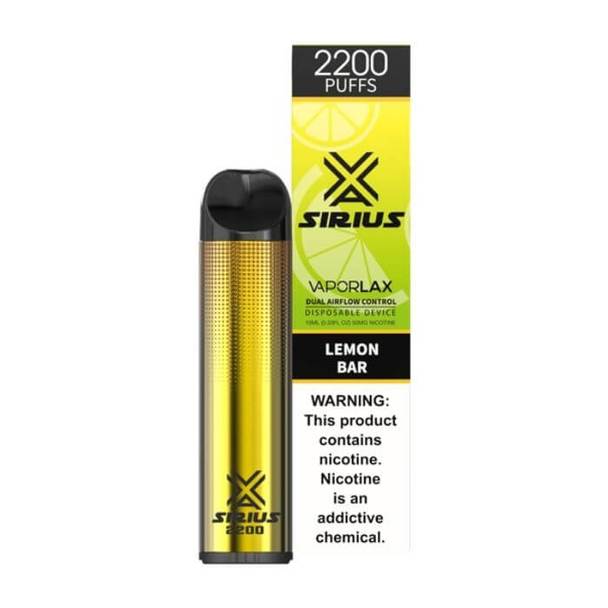 Vaporlax Disposable Vape Lemon Bar Vaporlax Sirius Disposable Vape